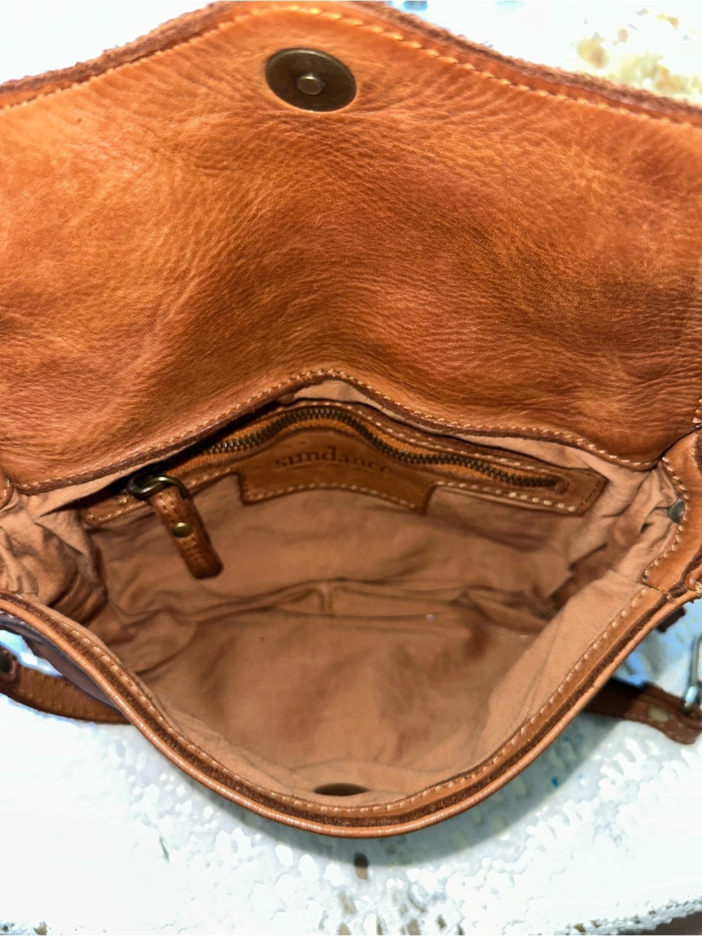 Sundance Brown Leather Stud-Trim Crossbody with Wristlet - Picture 7 of 11